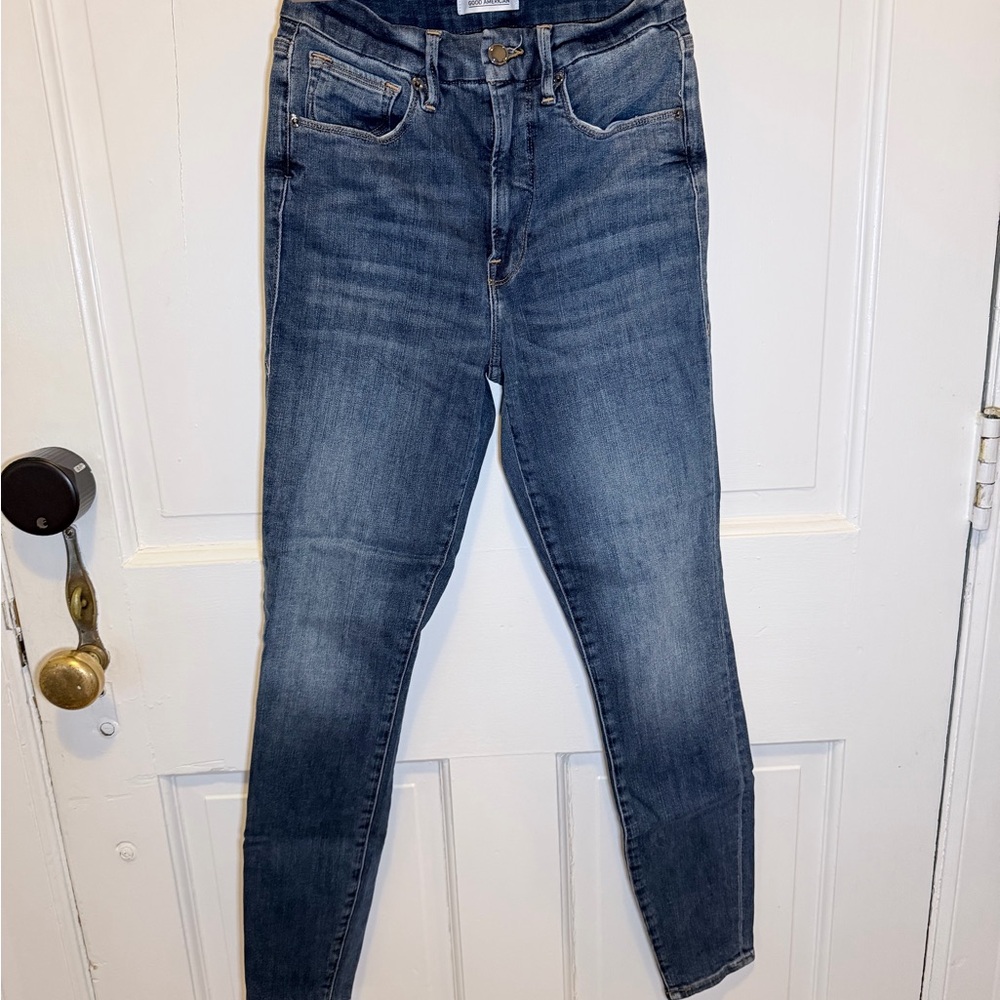 Good American " Good Waist "  Dark Blue Skinny Jeans